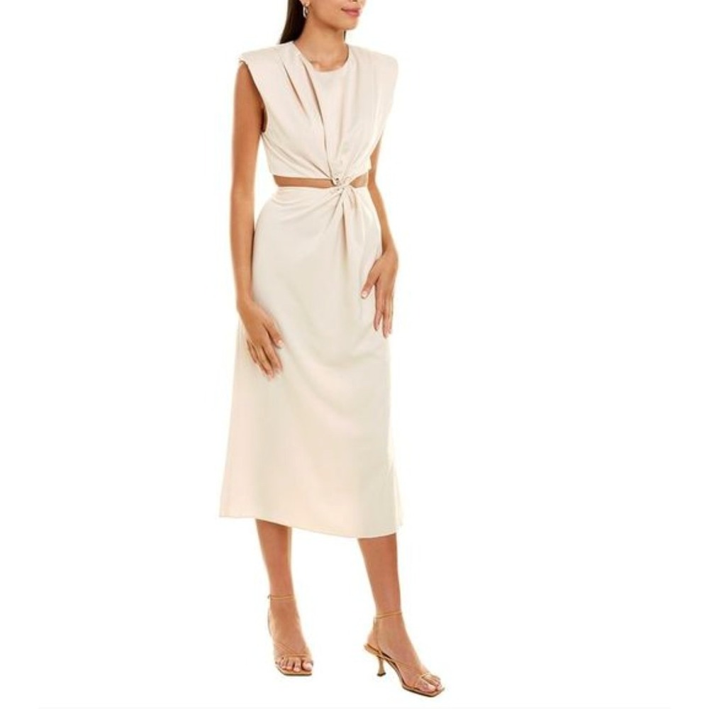 MISHA Domenica Champagne Twist Cutout Midi Dress US 2 NWT‎ Cream Glam Party